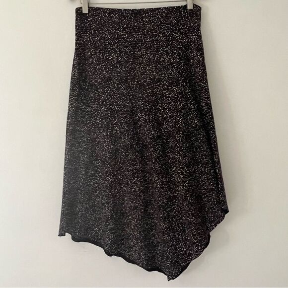 Lysse Skirt Ponte Stretch Pull On Asymmetrical Hem Dot Black Size Large - Picture 1 of 9